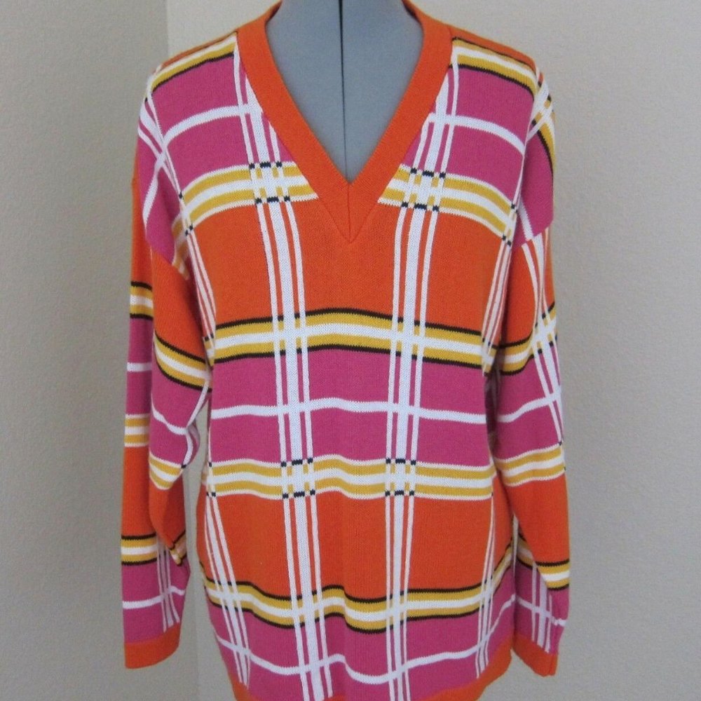 VINTAGE 80s BAGGY MULTI-COLORED STRIPED ACRYLIC SWEATER by FASHION FORMU…